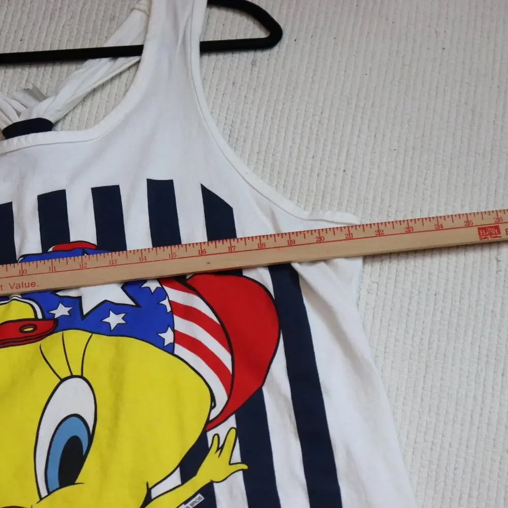 Vintage Looney Tunes Tweety Patriotic Tank OS USA Made Swimsuit Cover‎ Up